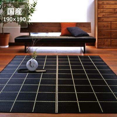 【国産】い草 ラグ い草ラグ い草カーペット「シェーバー」ブラック (190×190cm)  インスタイル (inSTYLE)<br>