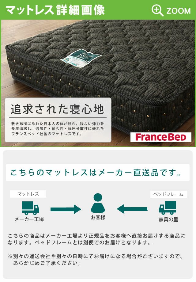 あ！かる～い！高級桐材使用、組み立て簡単シンプルなすのこベッドセミダブルサイズ心地良い硬さのZTマット付_詳細03