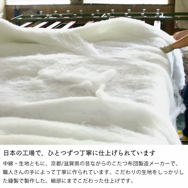 日本の工場で丁寧に仕上げられたこたつ布団