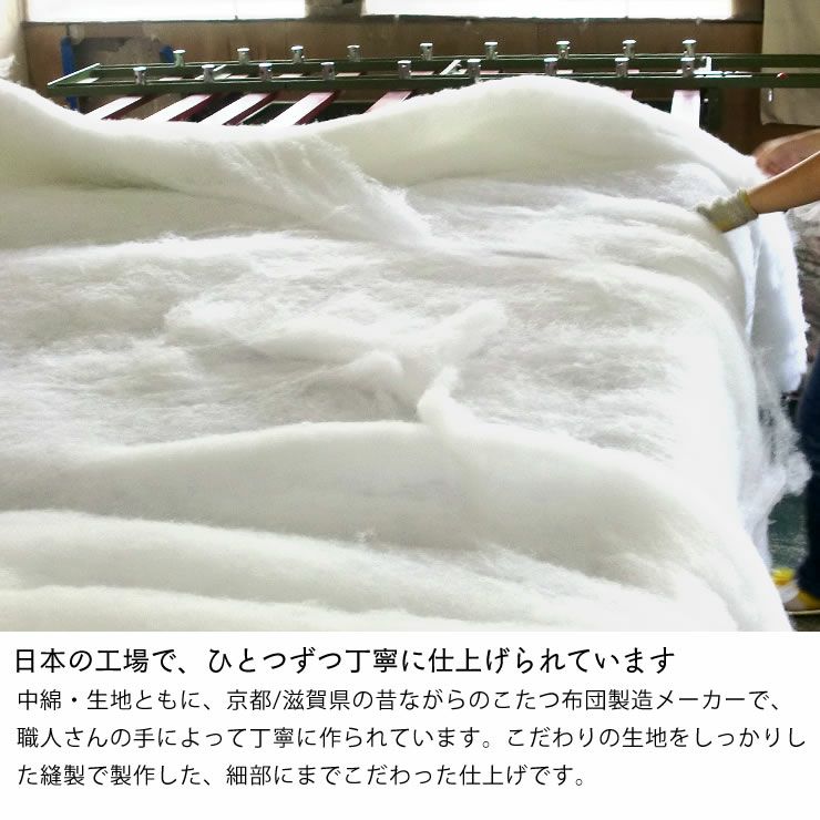 日本の工場で丁寧に仕上げられた国産のこたつ布団