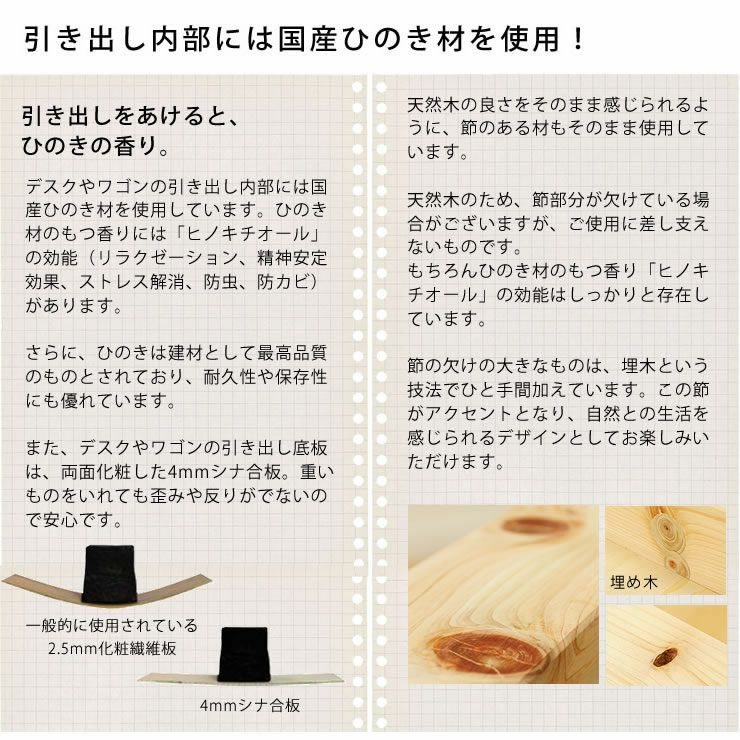 国産ひのきを使った引き出し