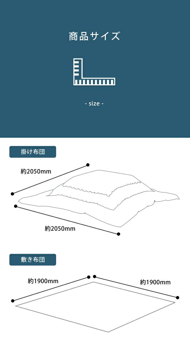 厚掛けこたつ布団セットのサイズについて