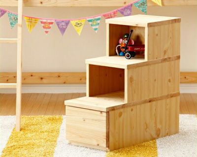 子供部屋にぴったり！ひのきの階段チェスト（3段）_詳細01