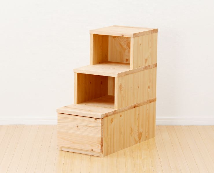 子供部屋にぴったり！ひのきの階段チェスト（3段） その他ベッド関連 