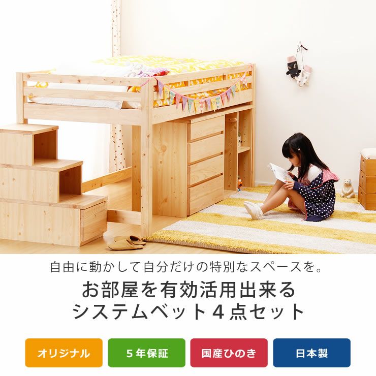 子供部屋にぴったり！お部屋を有効活用出来る万能システム・ロフトベッド（階段タイプ）4点セット_詳細04