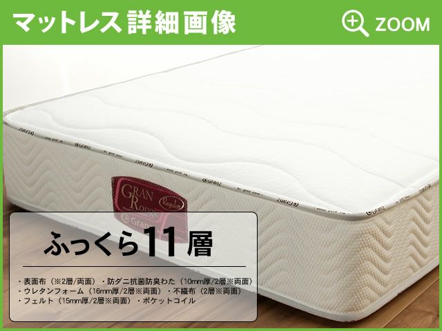 満足度5つ星！木製すのこベッドシングルベッド（ポケットコイルマット付）_詳細02