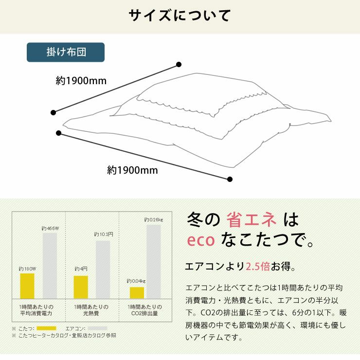 こたつ布団　省スペース　掛け単品 190cm×190cm 「正方形～75cm」用_詳細12