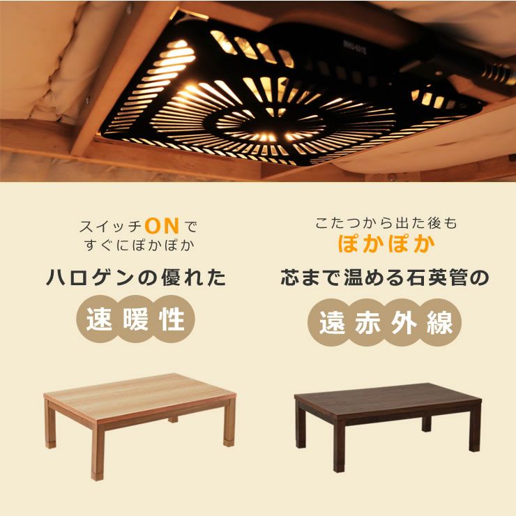 遠赤外線とファンで全体が暖まるこたつ