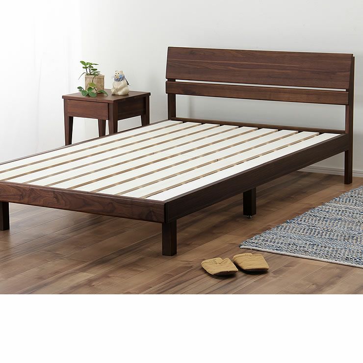 シンプルなデザインのウォールナット材の木製すのこベッド セミダブルサイズポケットコイルマット付_詳細17