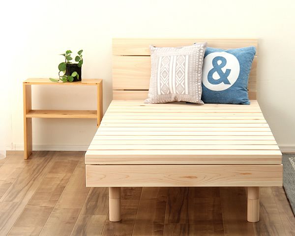 床高を変えられる宮付きひのき材の木製すのこベッド（ロングサイズ対応）シングルサイズフレームのみ_詳細02