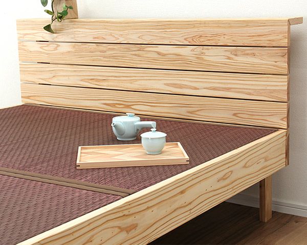 木目の美しい宮付き杉材の木製畳ベッド シングルサイズ_詳細02