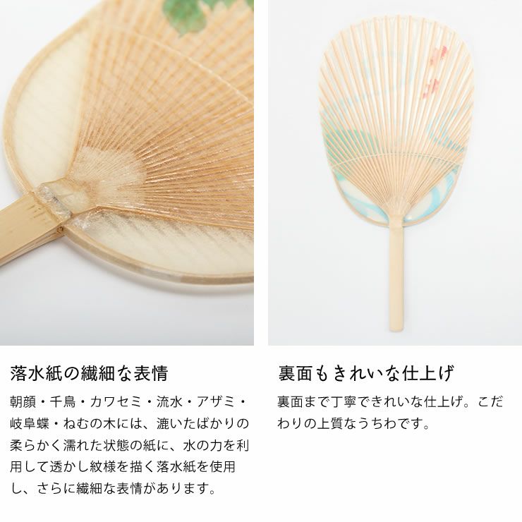 水うちわの繊細な落水紙・きれいな仕上げの裏面