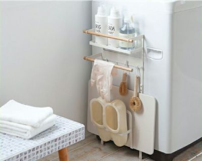 山崎実業（ヤマザキジツギョウ）<br>洗濯機横マグネット収納ラック tosca（トスカ） ホワイト<br>バス収納　ランドリー収納　掃除道具収納　小物収納　ランドリーラック　マグネットラック　北欧風