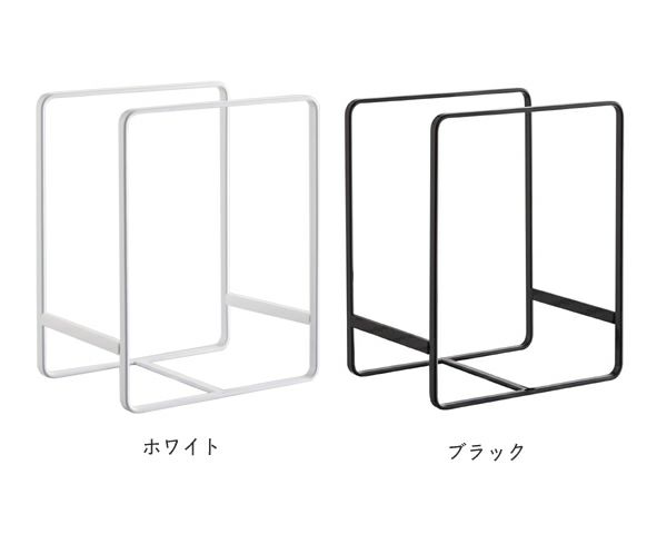 白と黒を基調としたカラーと、スチール製のシンプルで使い勝手の良いスタイリッシュなデザインの山崎実業ディッシュラックtower（タワー） L