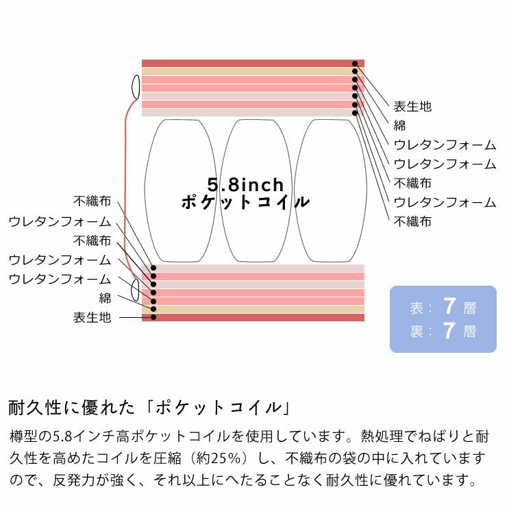 サータ（Serta）ペディック62 ノーマル F1Pポケットコイルマットレス（ノーマルタイプ）US ユーティリティーシングルサイズ（3ゾーン：並行配列）_詳細08