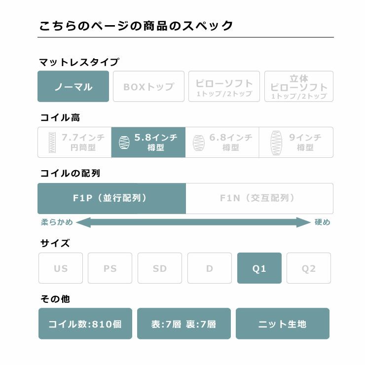 サータ（Serta）ペディック62 ノーマル F1Pポケットコイルマットレス（ノーマルタイプ）Q1 クイーン1サイズ（3ゾーン：並行配列）_詳細05