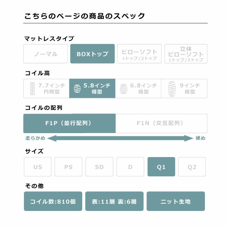 サータ（Serta）ペディック62 ボックストップ F1Pポケットコイルマットレス（BOXトップタイプ）Q1 クイーン1サイズ（3ゾーン：並行配列）_詳細05