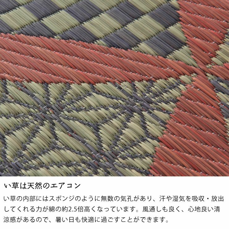 格子模様が美しい、い草ラグ 「常盤」  191×191cm_詳細06