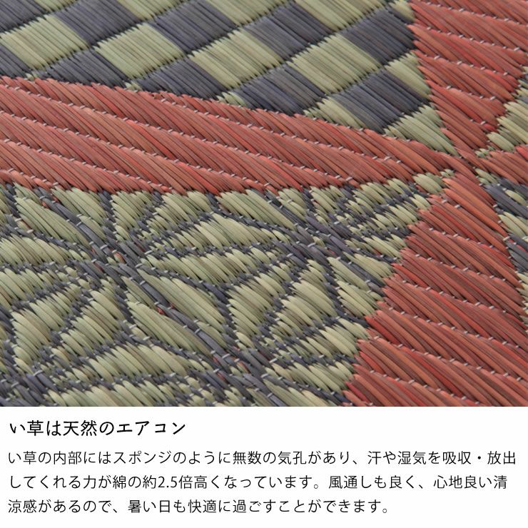 格子模様が美しい、い草ラグ 「常盤」  191×191cm_詳細06