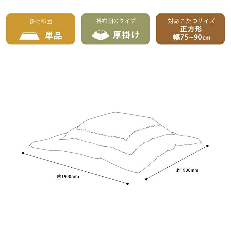 こたつ布団　厚掛け単品 190cm×190cm 「正方形 75～90cm」用_詳細11