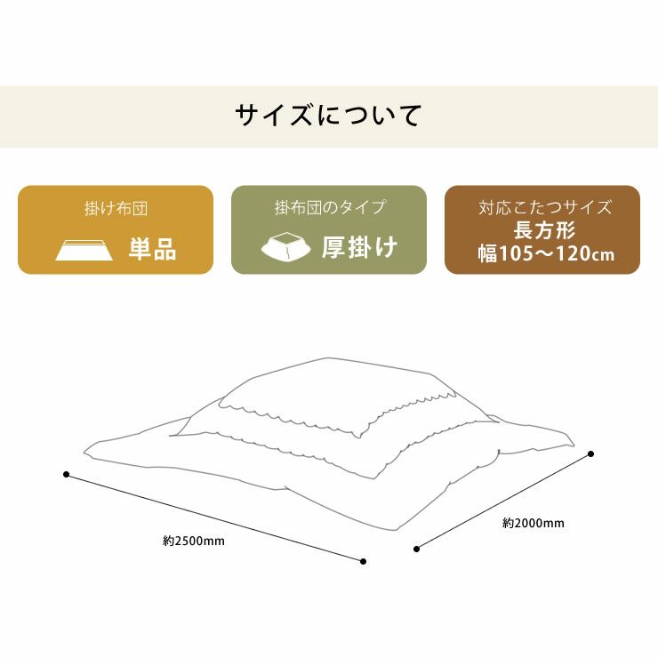 こたつ布団　厚掛け単品 200cm×250cm 「長方形105～120cm」用_詳細12