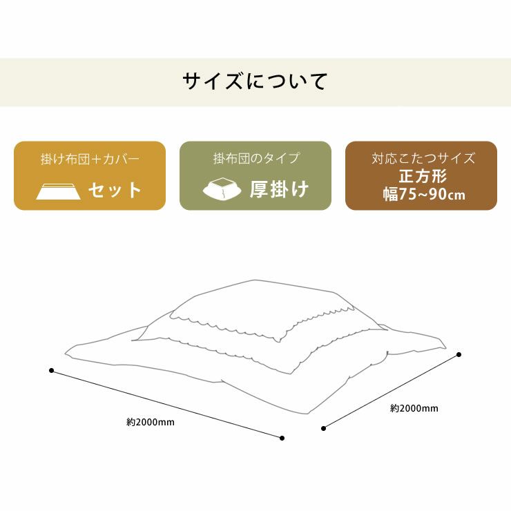 こたつ布団　厚掛け単品 200cm×200cm 「正方形75～90cm」用_詳細13