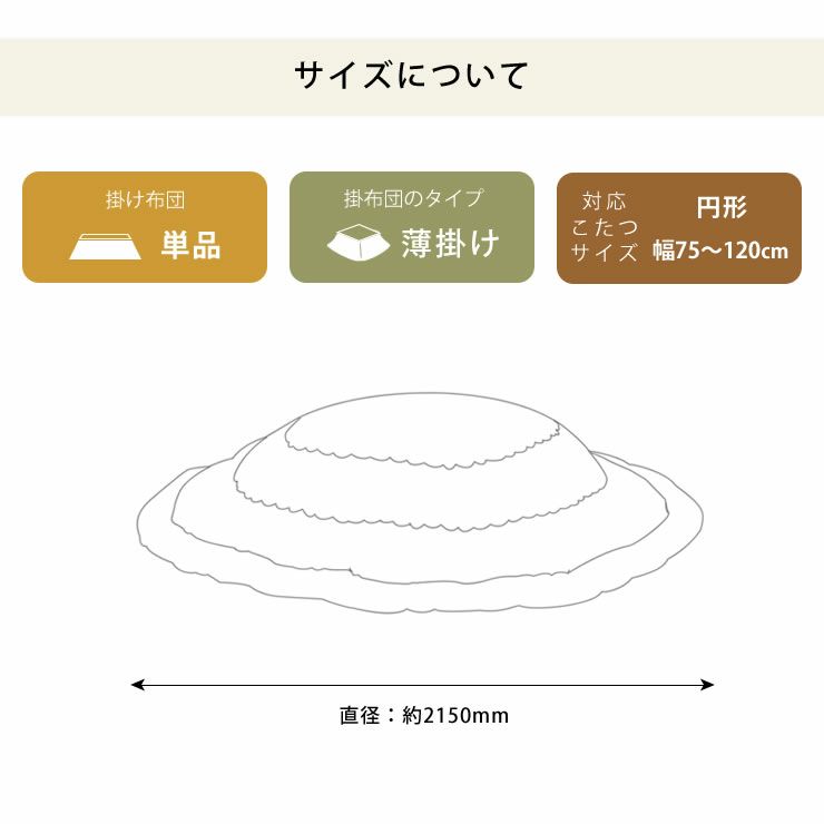 リバーシブルこたつ布団 薄掛け単品 直径215cm 「円形100～120cm」用_詳細11