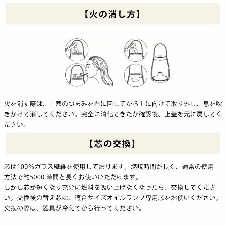 オイルランタンの火の消し方、芯の交換について