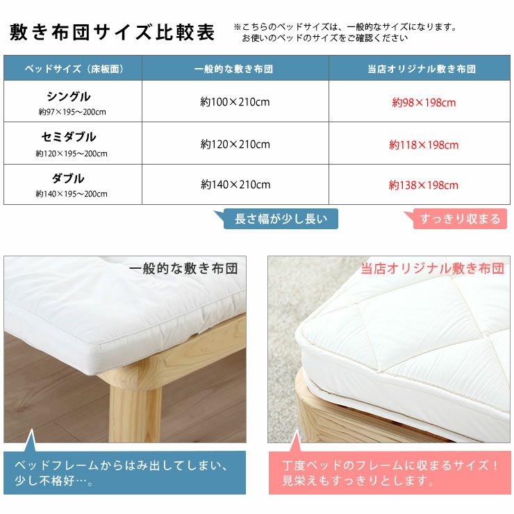 ベッドにぴったりサイズの快適敷き布団セミダブルサイズ（118×198cm）_詳細06