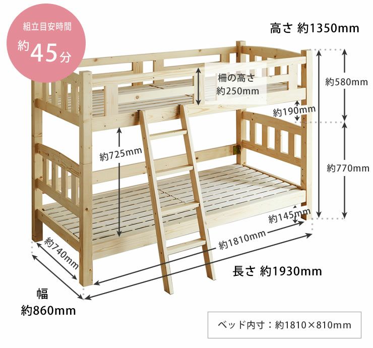 スリム二段ベッドのサイズについて