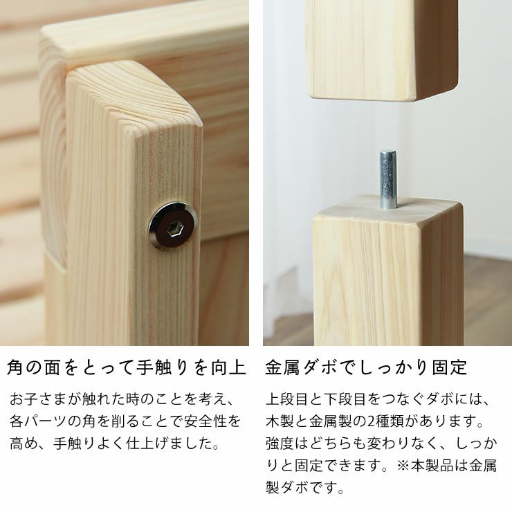 三段ベッドの柱を丁寧に仕上げています