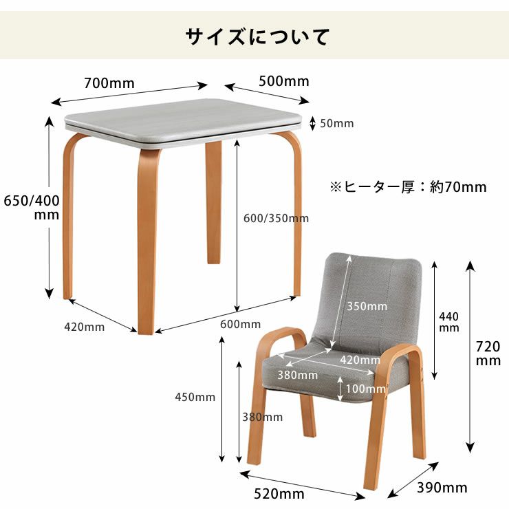 パーソナルこたつのサイズについて