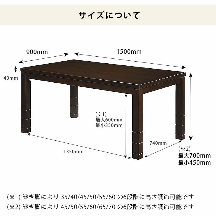 こたつハイタイプのサイズについて