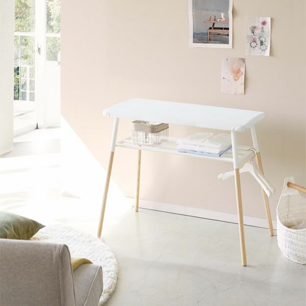 天然木とスチールの組み合わせが美しい山崎実業出しておける スタンド式 棚付アイロン台 tosca（トスカ）