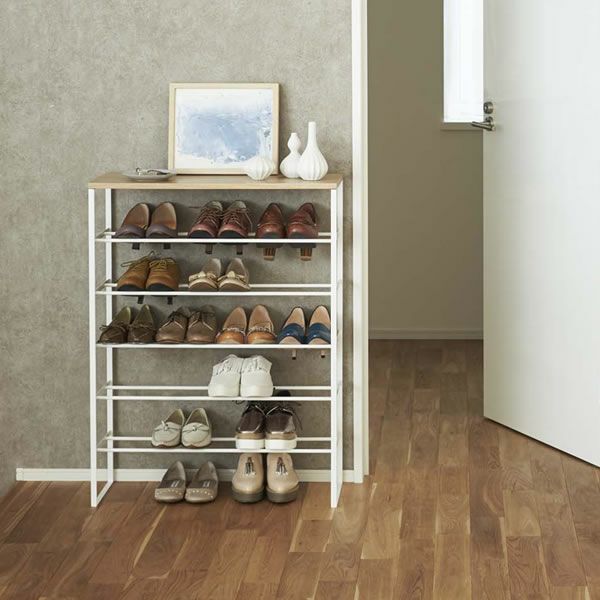 山崎実業天板付きシューズラック TOWER（タワー） 6段は男性物なら約18足!女性物なら約21足収納可能!
