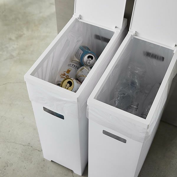 生ゴミ・プラスチックゴミなどの分別に!山崎実業スリム蓋付きゴミ箱　tower（タワー）　2個組