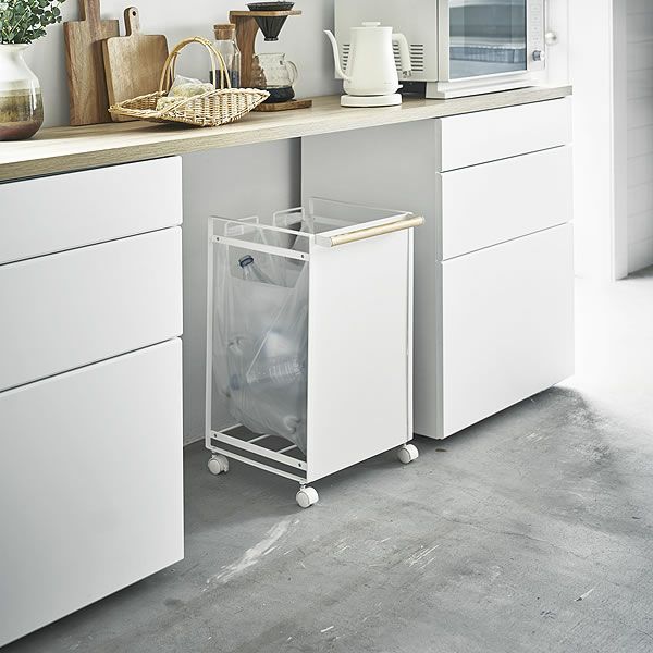 山崎実業目隠し分別ダストワゴン　tosca（トスカ）　2分別はレジ袋を隠して分別できるスタイリッシュなゴミ箱