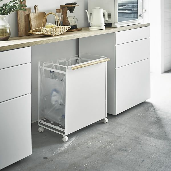 レジ袋を隠して分別できるスタイリッシュな分別ダストワゴン!山崎実業目隠し分別ダストワゴン　tosca（トスカ）　3分別