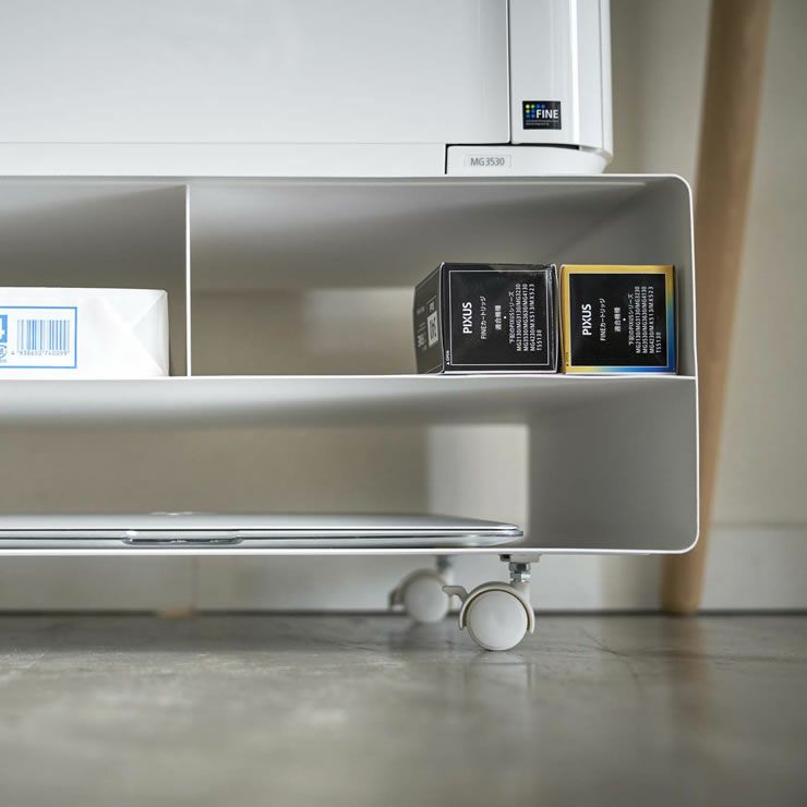 山崎実業ツーウェイプリンター収納ラック　tower（タワー）はデスク下などではキャスターを付ければ必要な時だけ出して使えて便利