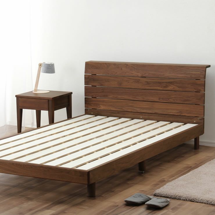 高さを変えられる宮付ウォールナット材の木製すのこベッド セミダブルサイズ 低・高反発3層マット付_詳細16