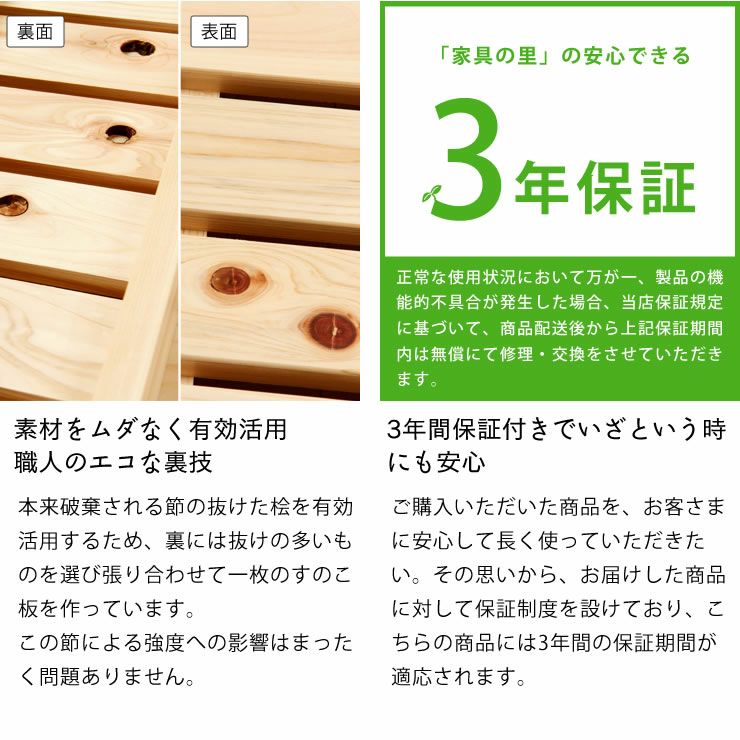 国産ひのき材使用、組み立て簡単シンプルなすのこベッドキングサイズ（S×2） 低・高反発3層マット付ホームカミング Homecoming NB01_詳細17