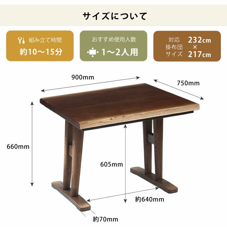 ダイニングこたつのサイズについて