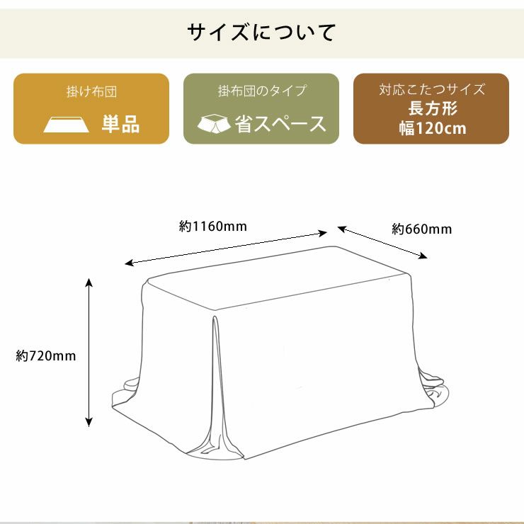 ダイニングこたつ用 省スペースこたつ掛け布団長方形 120cm幅用ハイタイプ用_詳細11