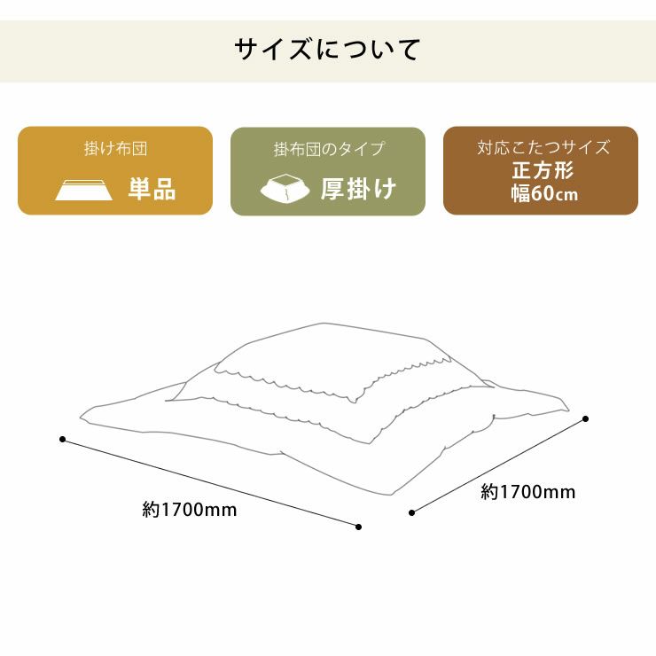 こたつ布団 厚掛け単品170cm×170cm「正方形60cm」用_詳細15