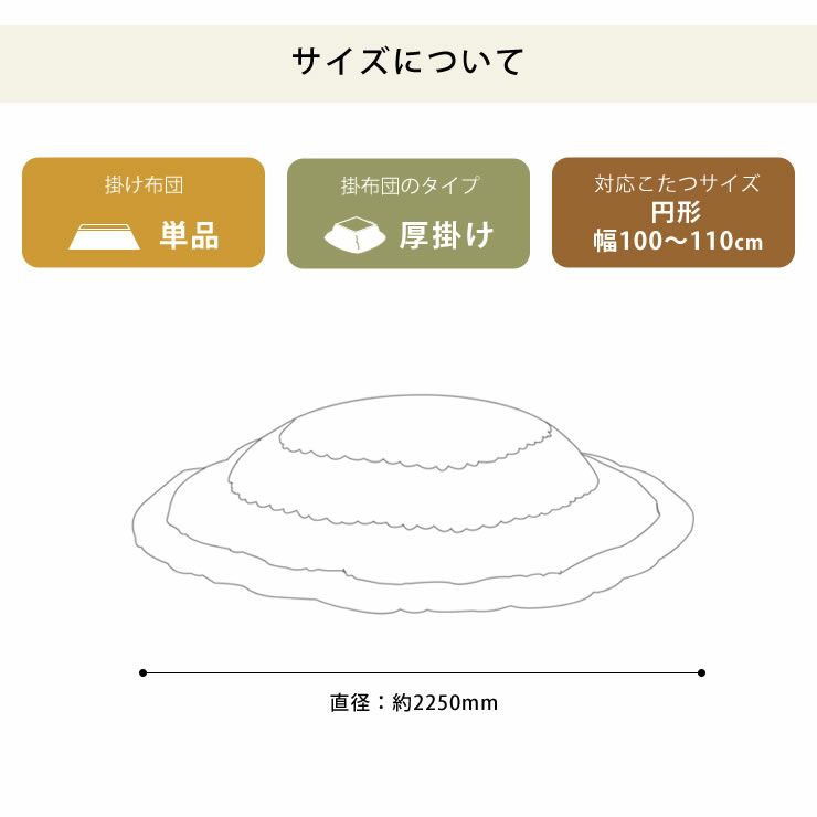 こたつ布団 厚掛け単品直径225cm「円形100～110cm」用_詳細15