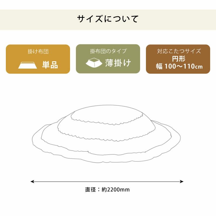 こたつ布団 薄掛け単品直径220cm「円形100～110cm」用_詳細15