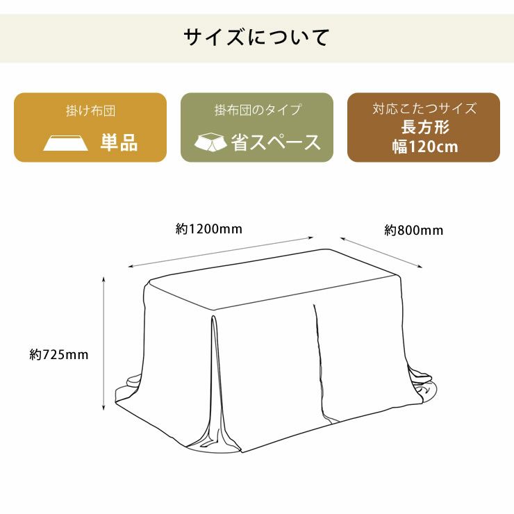 ハイタイプ こたつ布団 掛け単品225cm×265cm「長方形120cm」用_詳細11