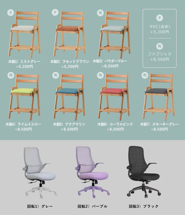 上棚とワゴンがセットになった学習机4点セット