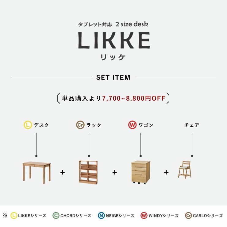 学習机・学習デスク4点セット（デスク＋ラック＋ワゴン＋チェア）