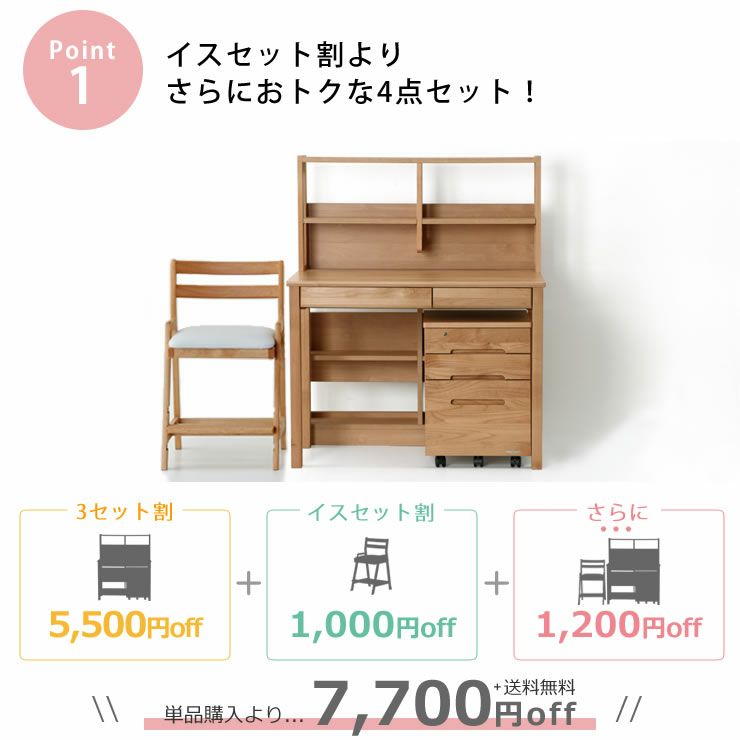 イスセット割よりさらにおトクな学習机4点セット